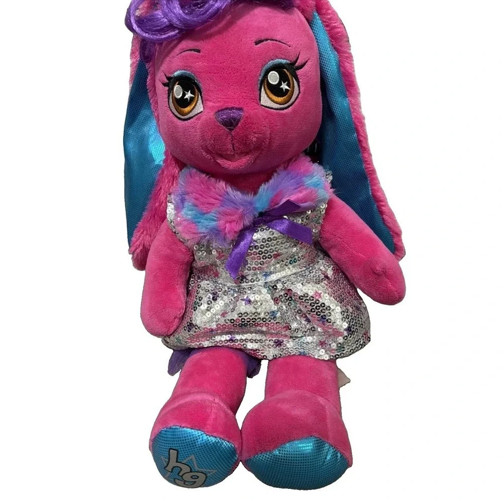 Build-A-Bear Honey Girls Risa Pink Bunny Plush 2018 Silver Sequin Star Dress 20